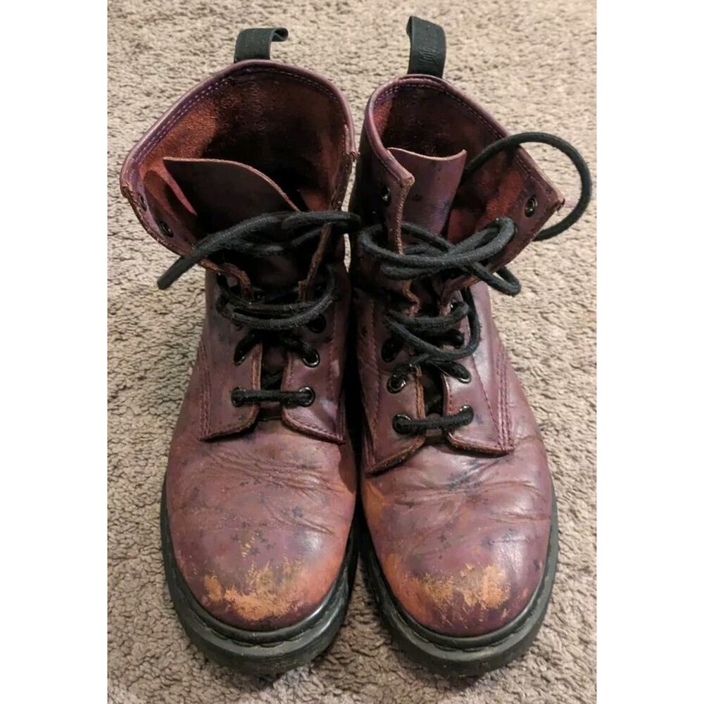 Women's Dr Martens Floral Pattern Purple Distressed Leather Combat Boots Size 7 - Picture 3 of 7